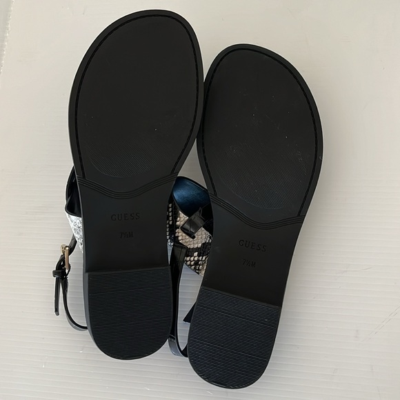 Guess Black/Tan Snake Geesa Round-Toe Slip-On Sling Toe-Loop Strap Sandal W 7.5 - Picture 8 of 12